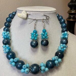 Blue Beaded Necklace and Earring Set
